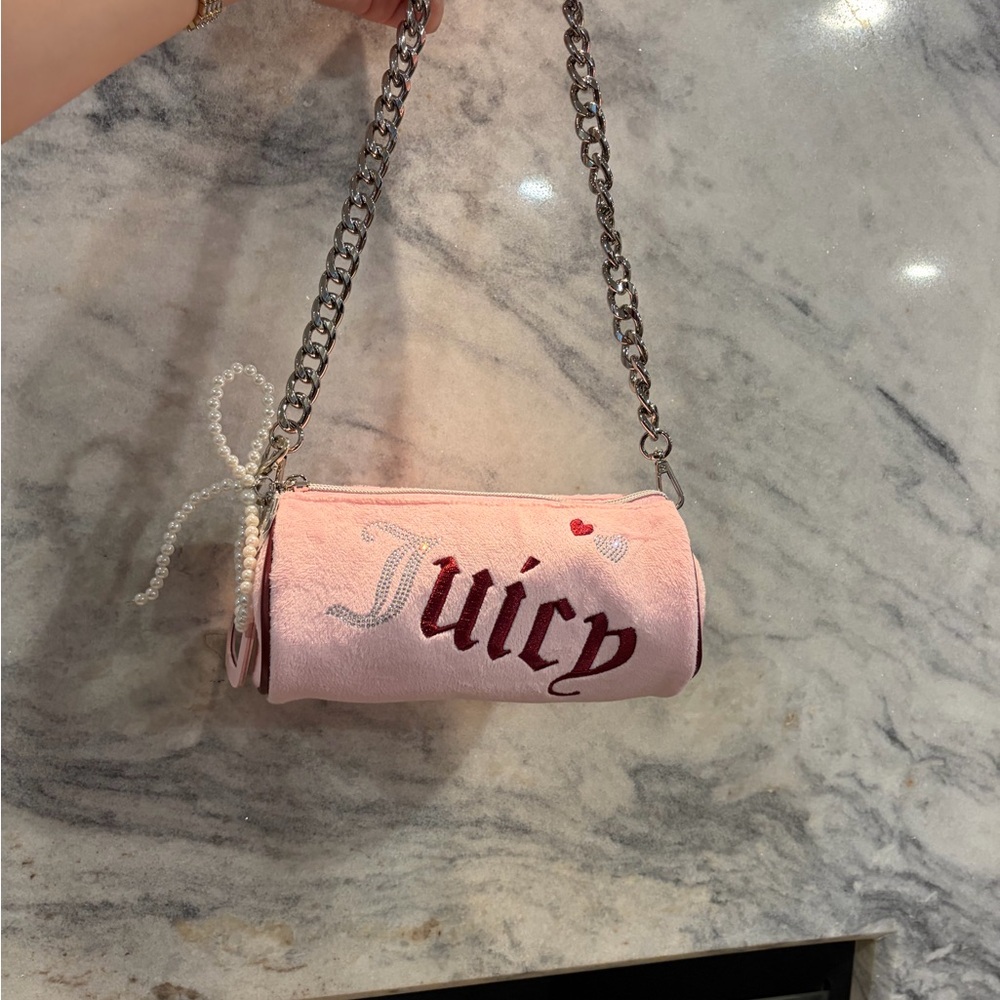 Juicy Couture Light Pink Mini Barrel Bag with Chain Strap & Bag Charms